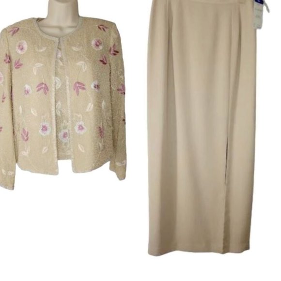 Adrianna Papell Occasions 3 Piece Formal Skirt Set Silk Beaded - Picture 1 of 8